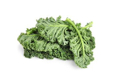 Photo of Fresh green kale leaves isolated on white