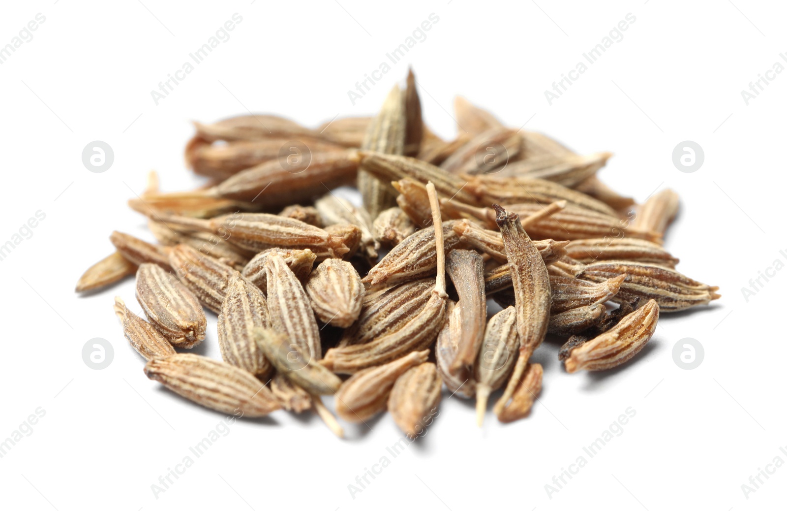 Photo of Heap of aromatic caraway (Persian cumin) seeds isolated on white