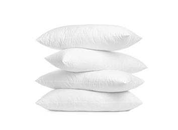 Photo of Stack of soft pillows isolated on white