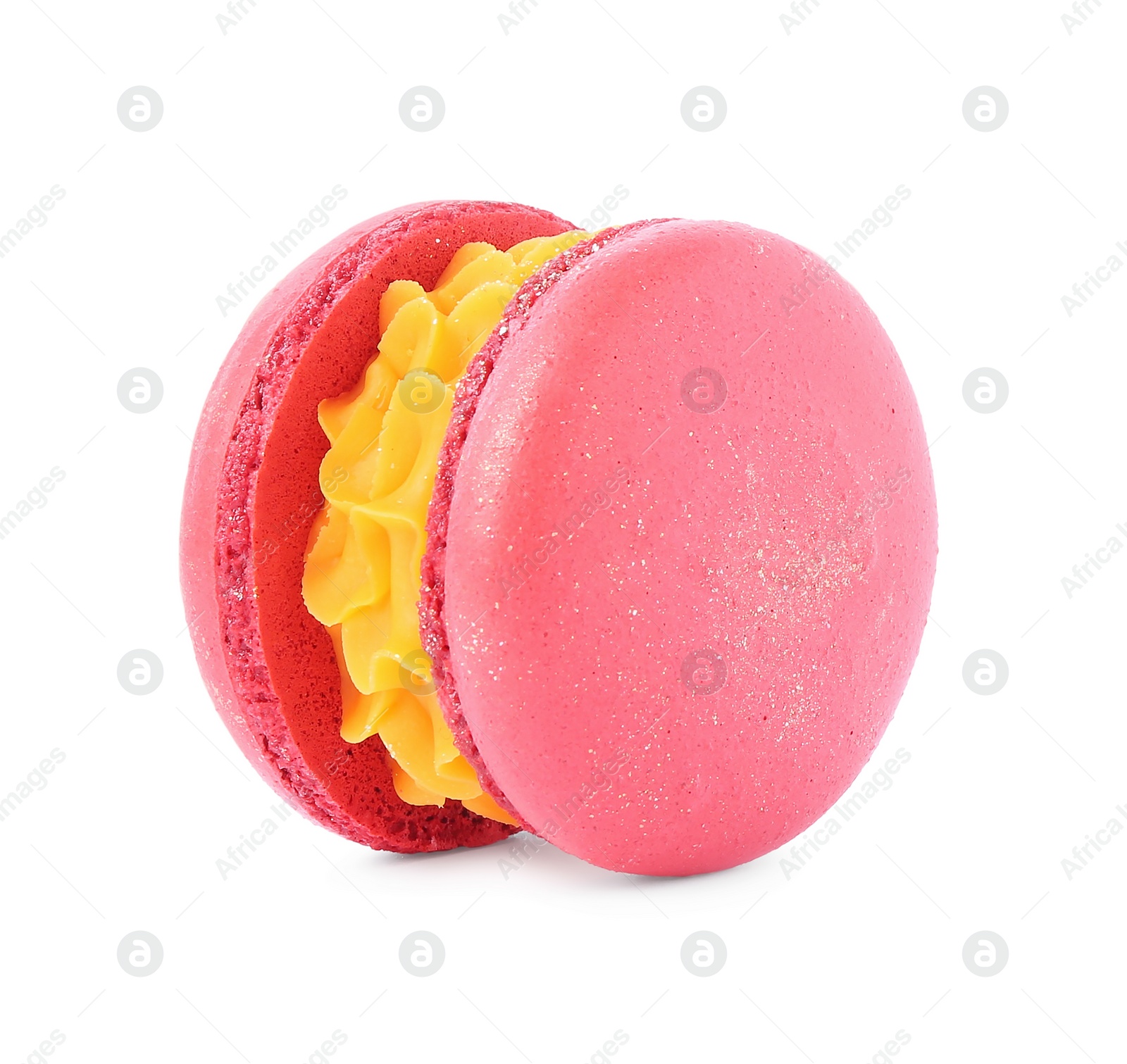 Photo of One delicious sweet macaron isolated on white