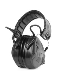 Photo of Tactical headphones on white background. Military training equipment