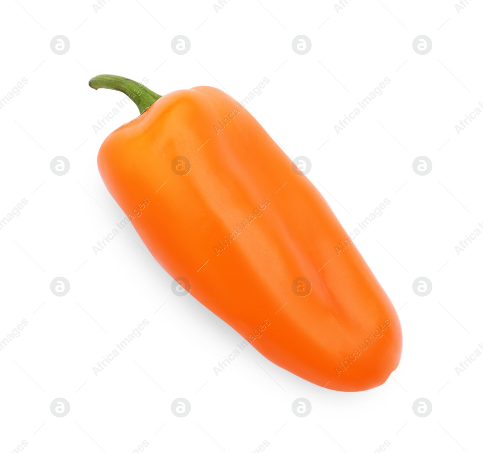 Photo of Fresh raw orange hot chili pepper isolated on white, top view