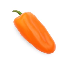 Photo of Fresh raw orange hot chili pepper isolated on white, top view