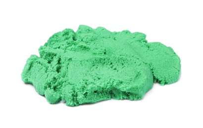 Pile of green kinetic sand on white background