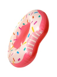 Photo of Bright inflatable ring on white background. Summer holidays