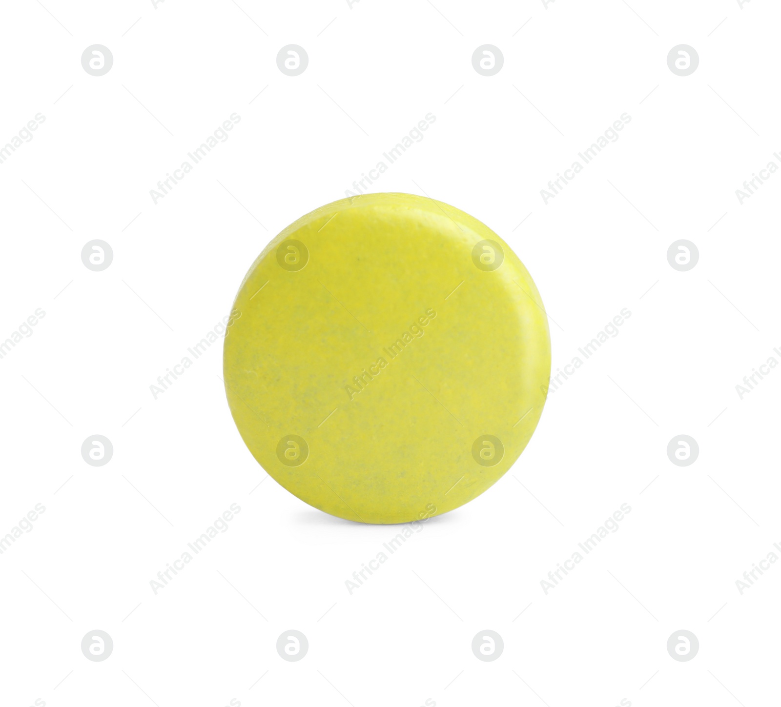 Photo of One yellow pill isolated on white. Medicinal treatment