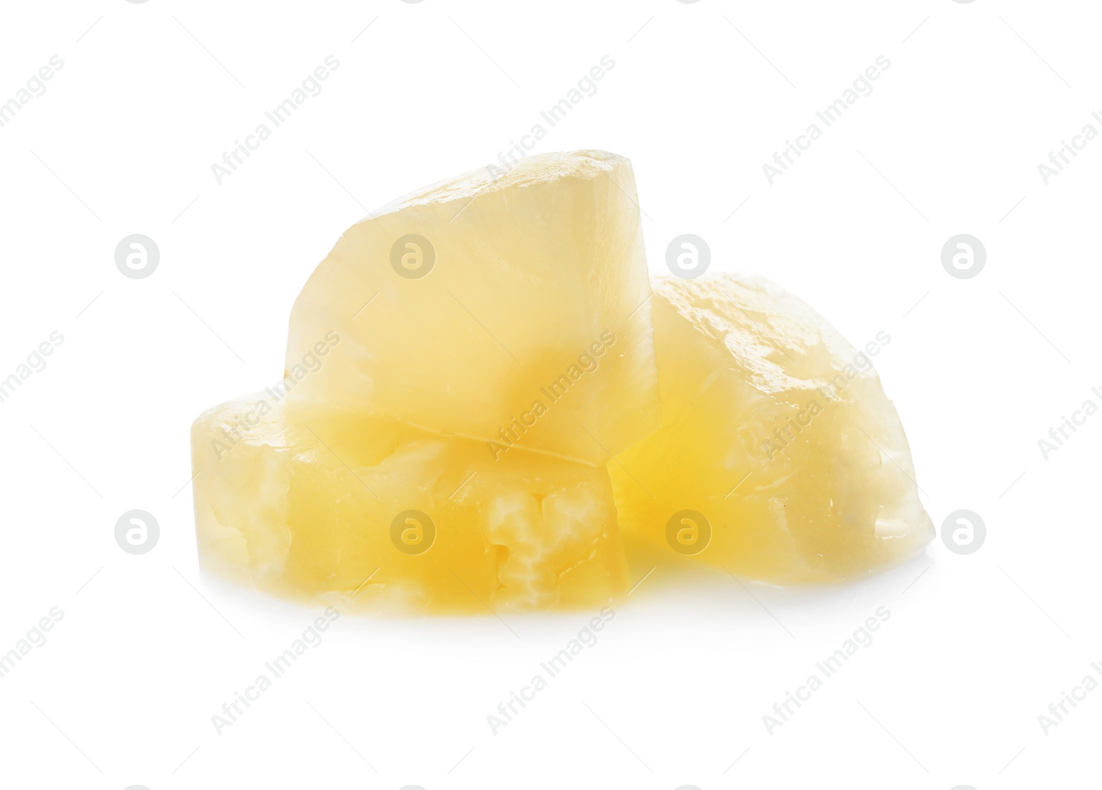 Photo of Pieces of canned pineapple isolated on white