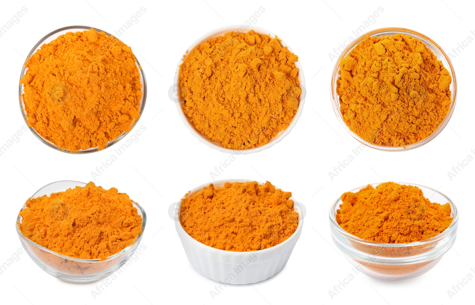 Image of Set with saffron powder on white background