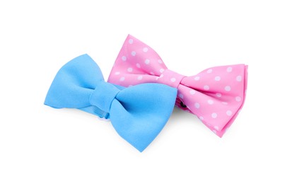 Two different stylish bow ties on white background