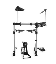 Modern electronic drum kit on white background. Music instrument