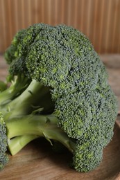 Fresh raw broccoli on table, closeup view