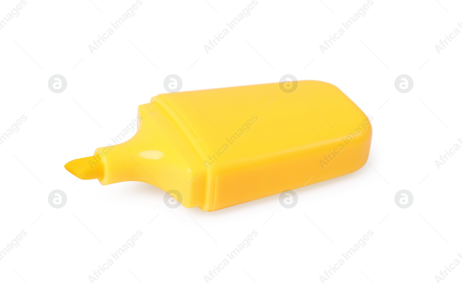 Photo of One yellow marker on white background. School stationery