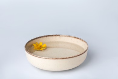 Water with flower in bowl on white background