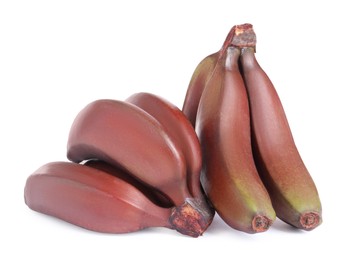 Delicious red baby bananas on white background