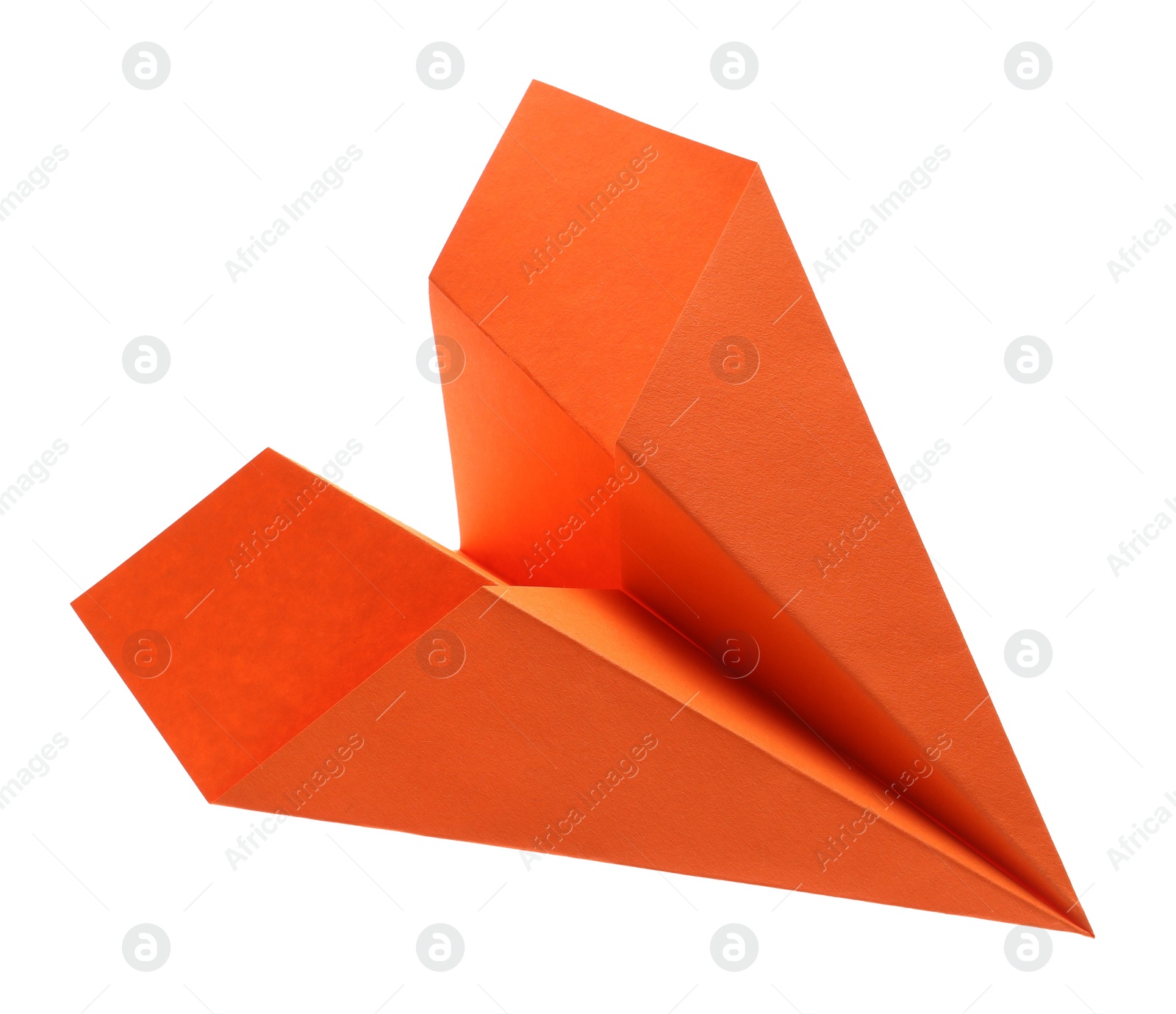 Photo of Handmade orange paper plane isolated on white