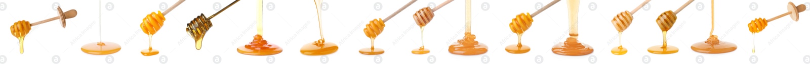 Image of Set of organic delicious honey on white background. Banner design 