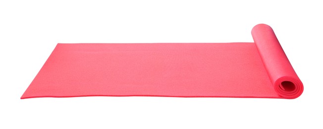 Photo of Bright pink camping mat isolated on white