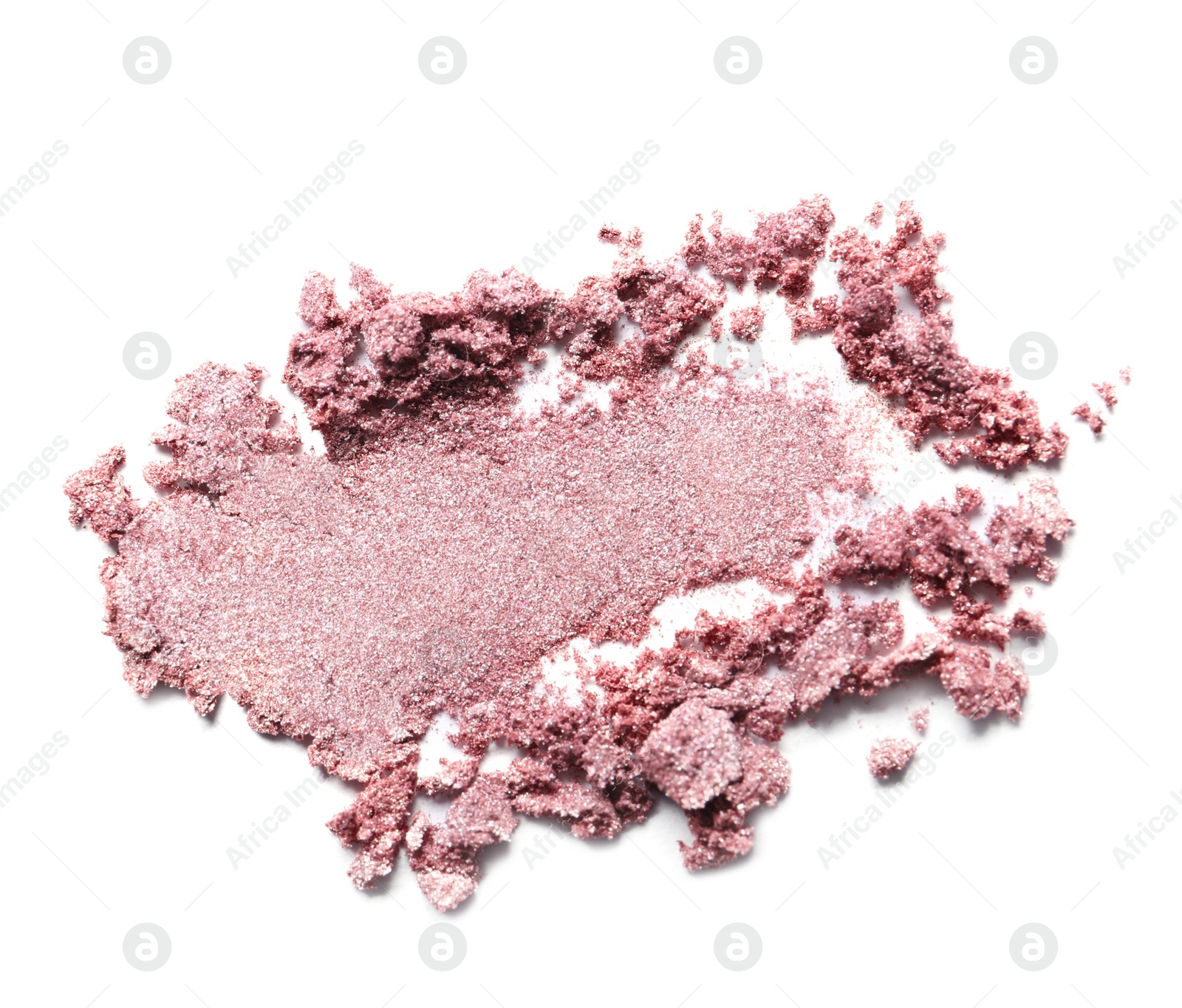 Photo of Crushed eye shadow on white background, top view. Professional makeup product