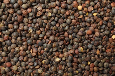 Heap of raw lentils as background, top view