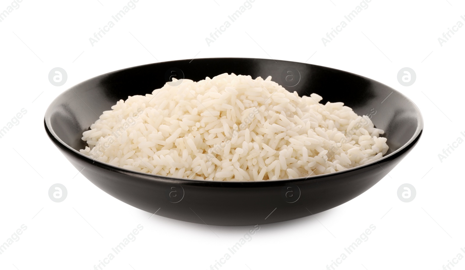 Photo of Plate with delicious rice isolated on white