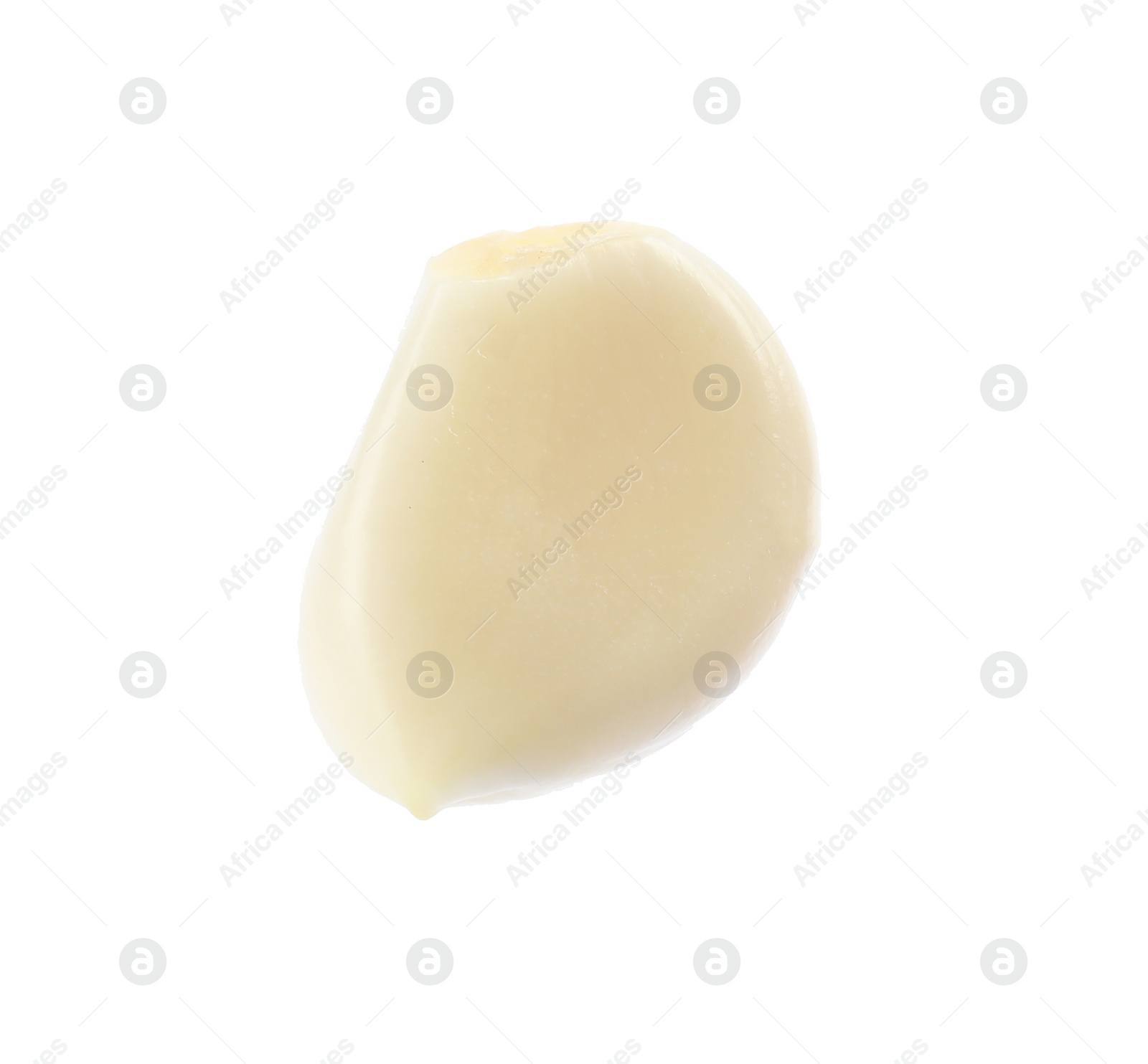 Photo of Fresh peeled garlic clove on white background