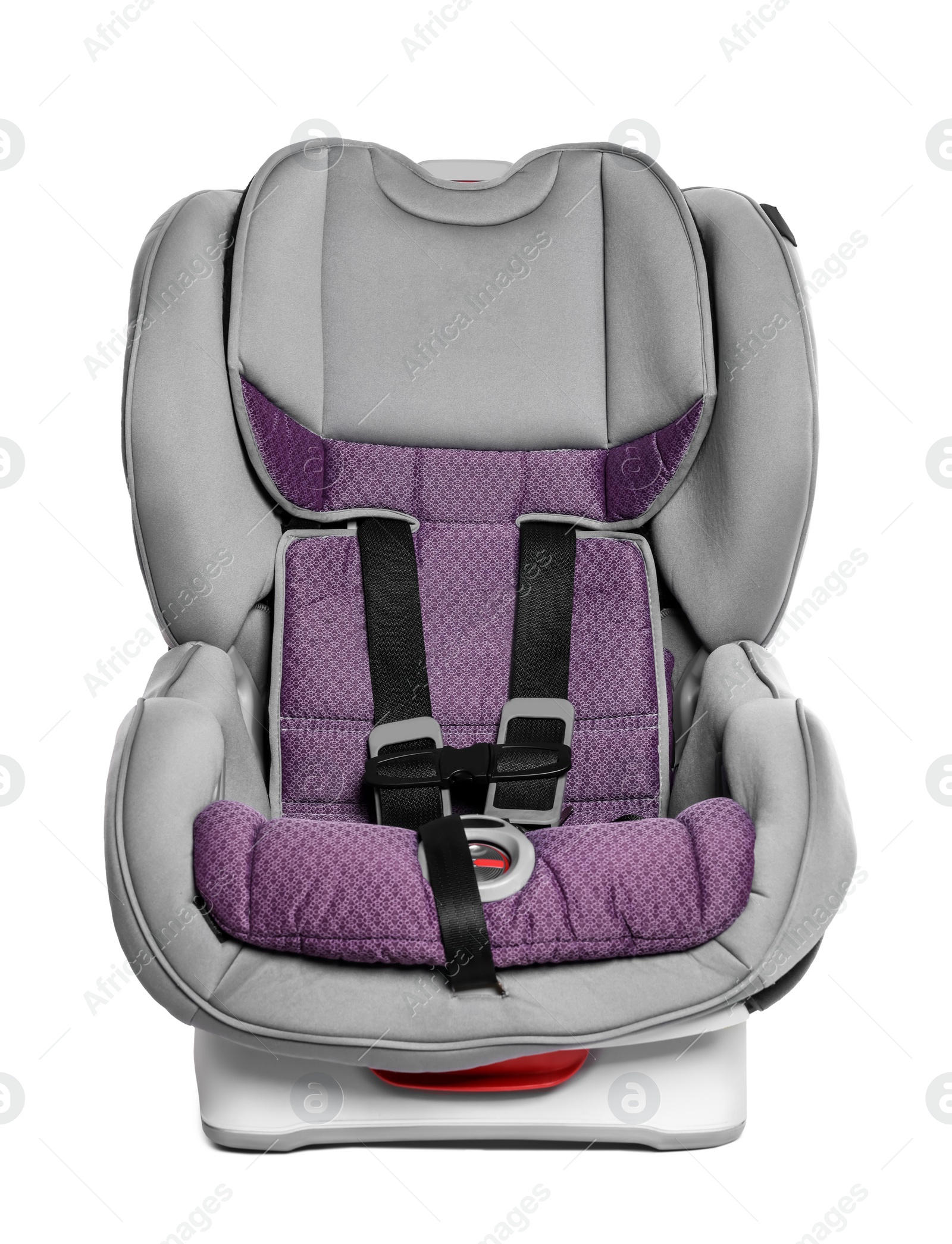 Photo of Empty modern child safety car seat on white background