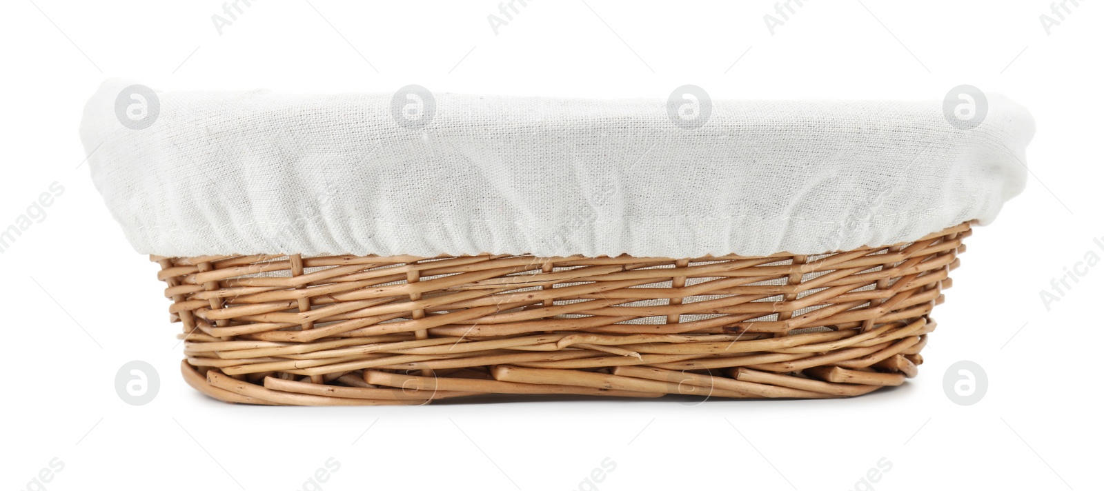 Photo of One empty wicker bread basket isolated on white