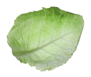 Photo of Green leaf of savoy cabbage isolated on white