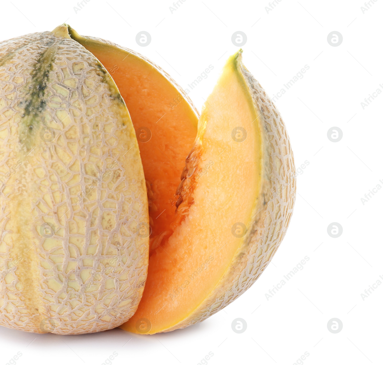 Photo of Sliced tasty ripe melon on white background