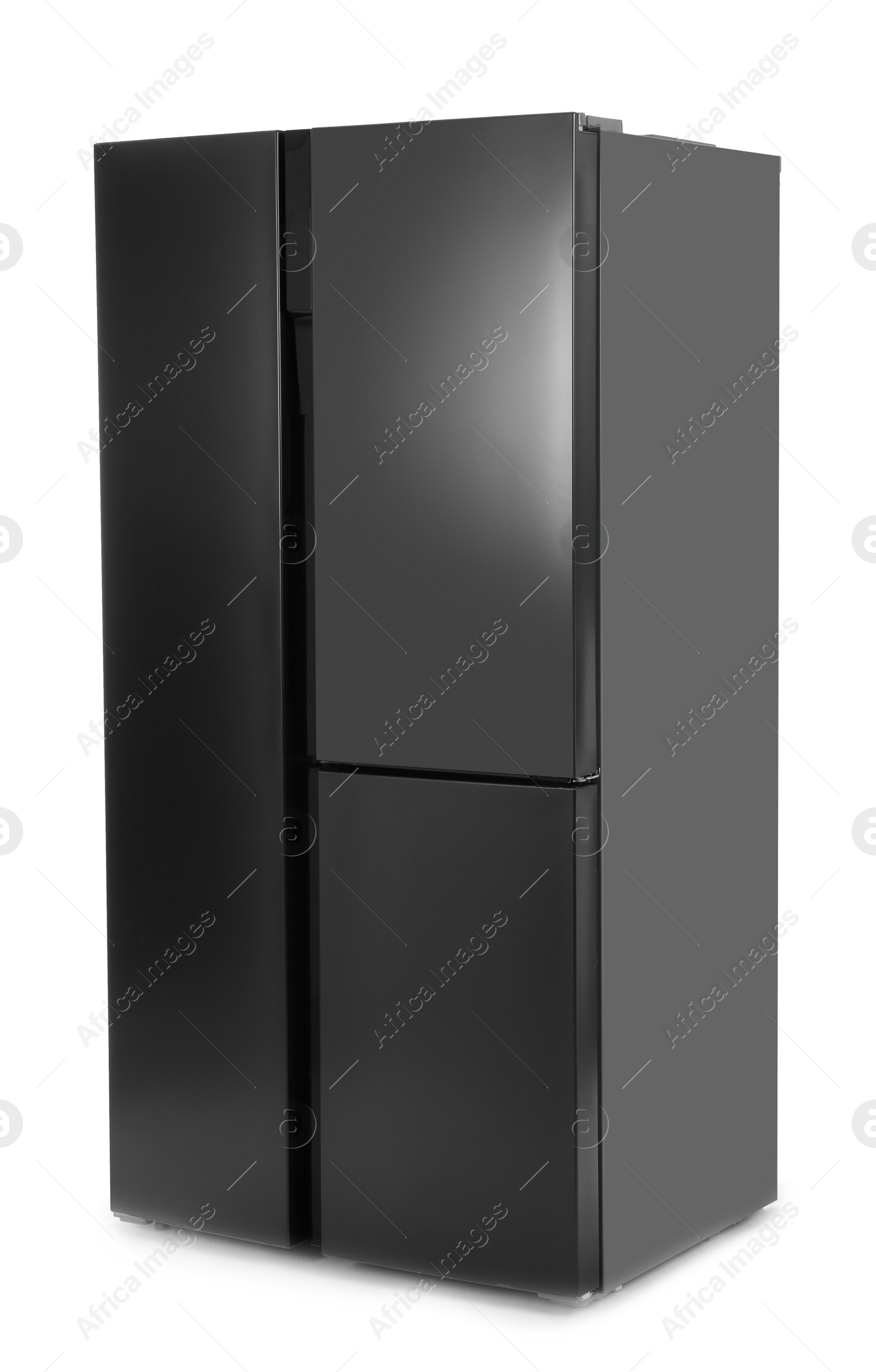 Photo of Modern stainless steel refrigerator isolated on white