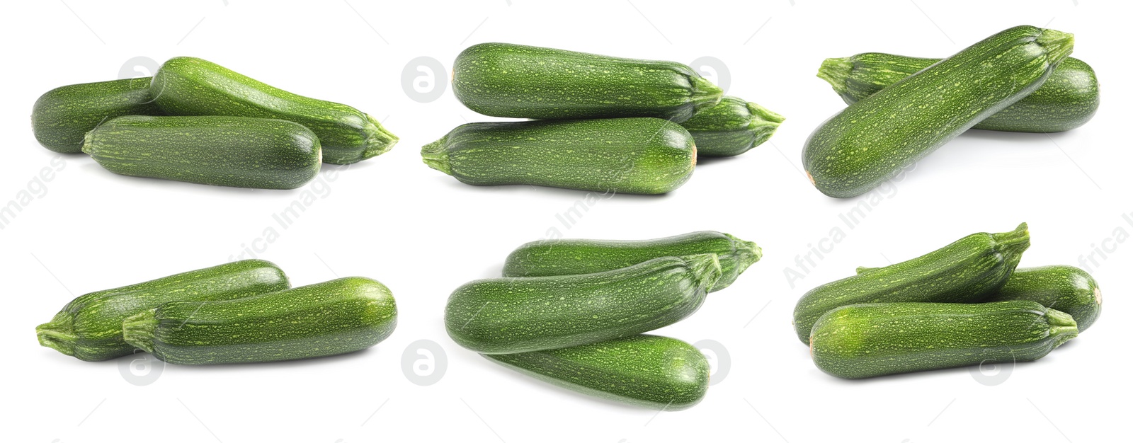 Image of Set of fresh ripe zucchinis on white background. Banner design