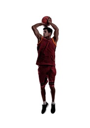 Silhouette of professional sportsman playing basketball on white background