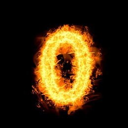 Image of Flaming zero on black background. Stylized number design