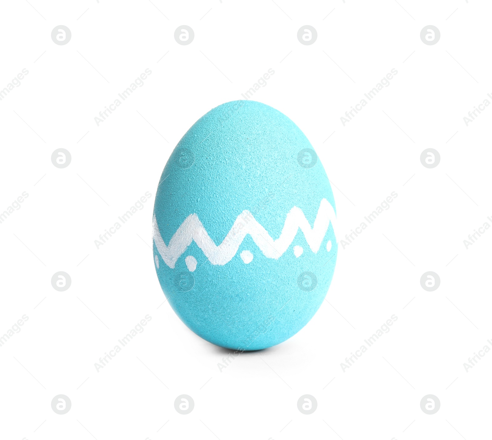 Photo of Blue egg with pattern isolated on white. Easter symbol