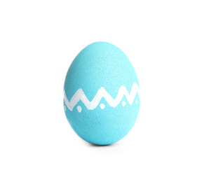 Blue egg with pattern isolated on white. Easter symbol