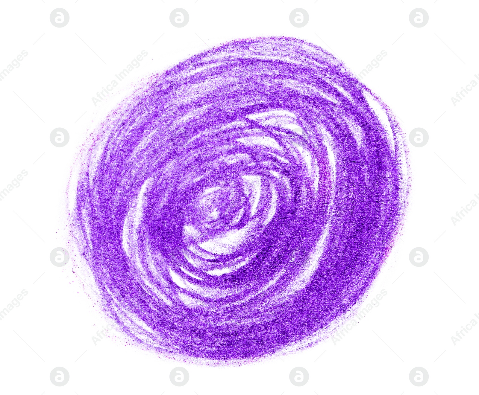 Photo of Purple pencil scribble on white background, top view