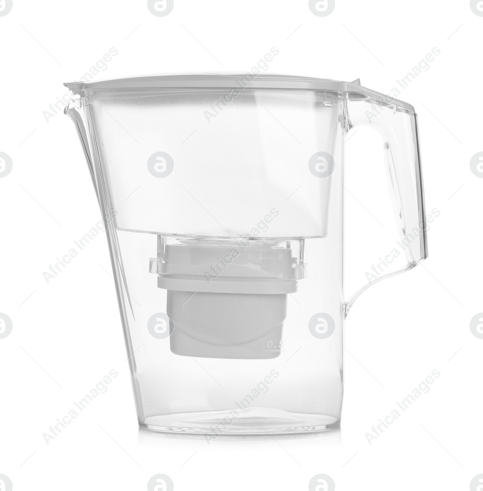 Photo of Empty water filter jug isolated on white