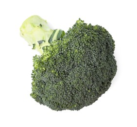 Photo of Fresh raw green broccoli isolated on white, top view