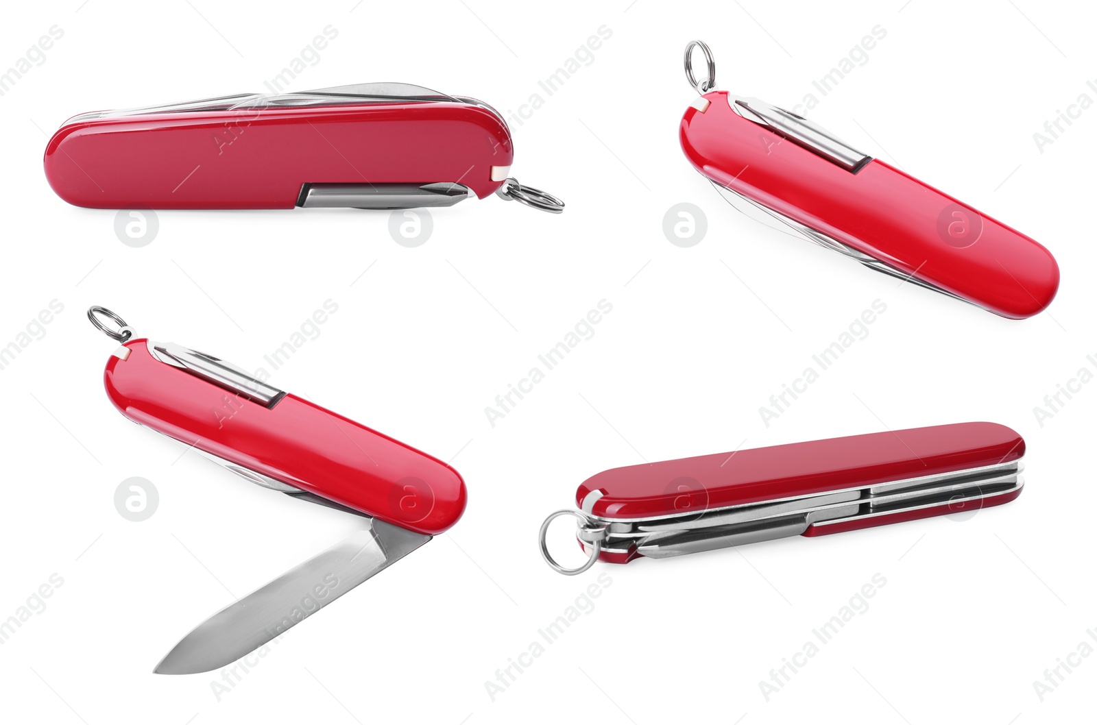 Image of Set with portable multitools on white background