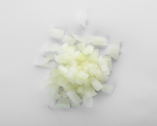 Photo of Fresh chopped onion on white background