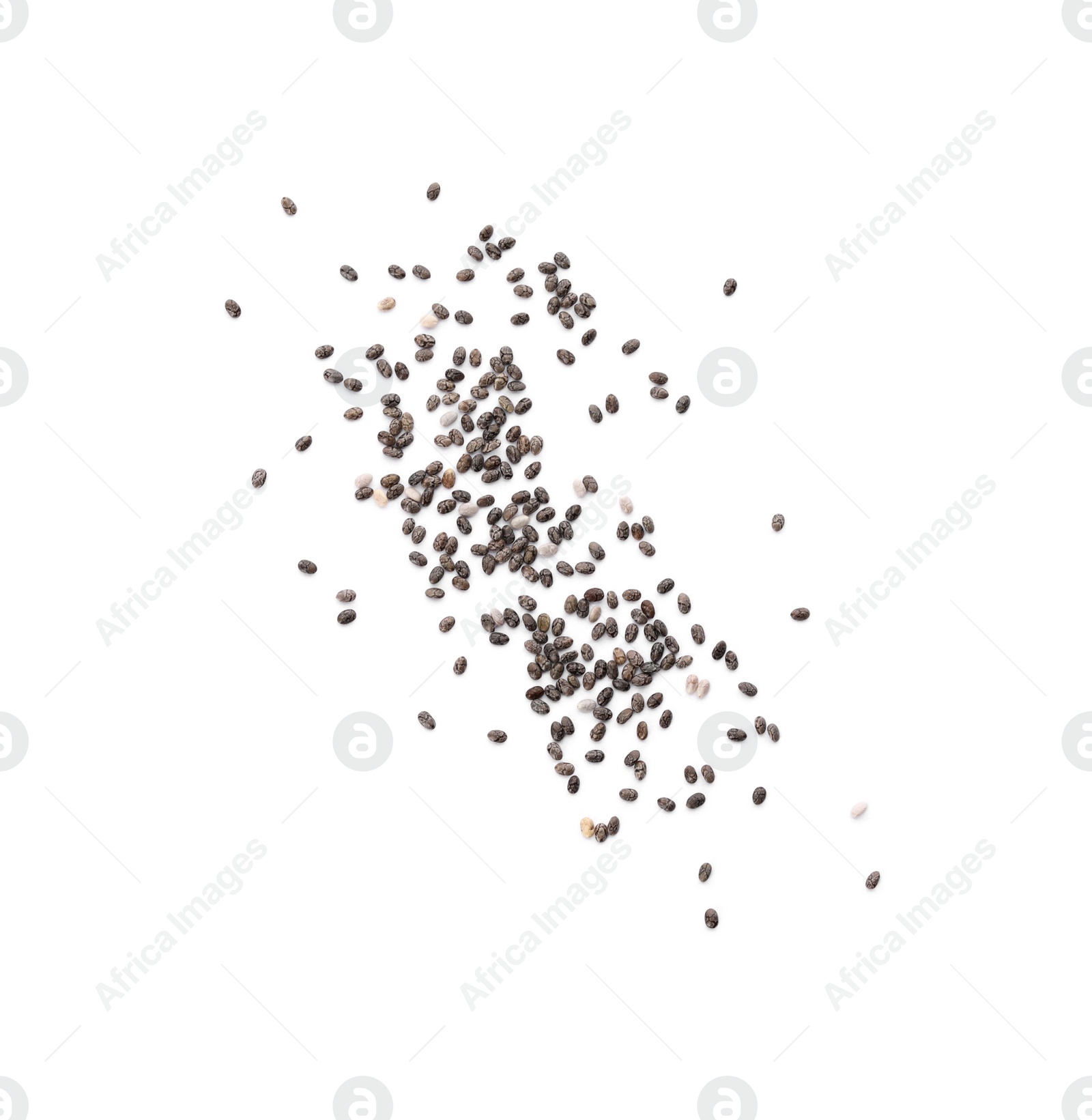 Photo of Pile of chia seeds on white background, top view