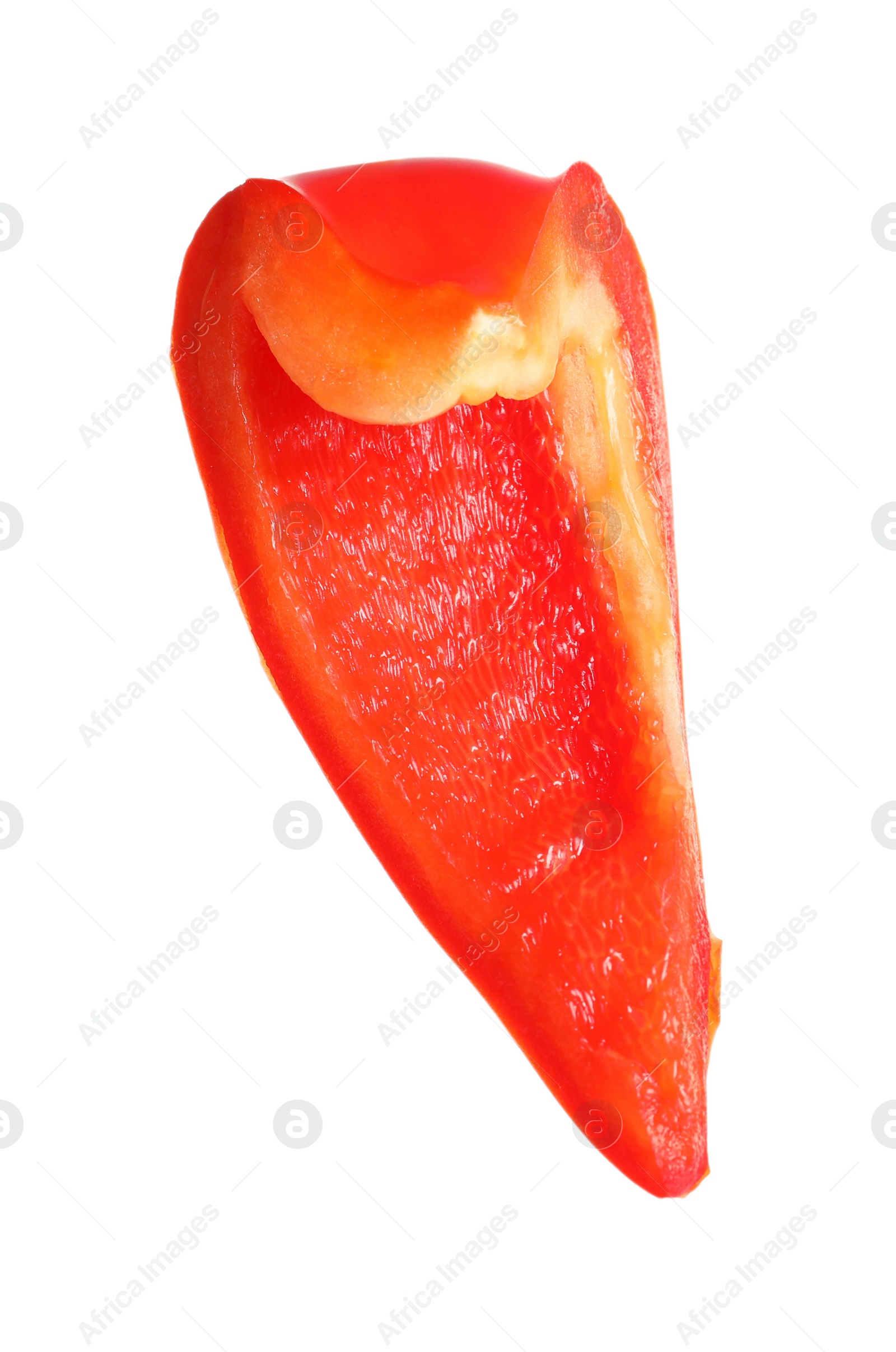 Photo of Slice of ripe red bell pepper on white background