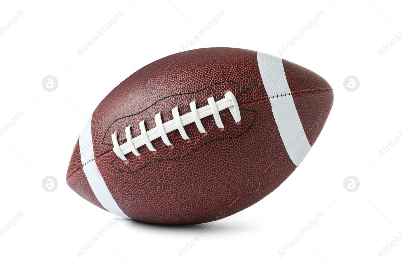 Photo of Leather American football ball on white background