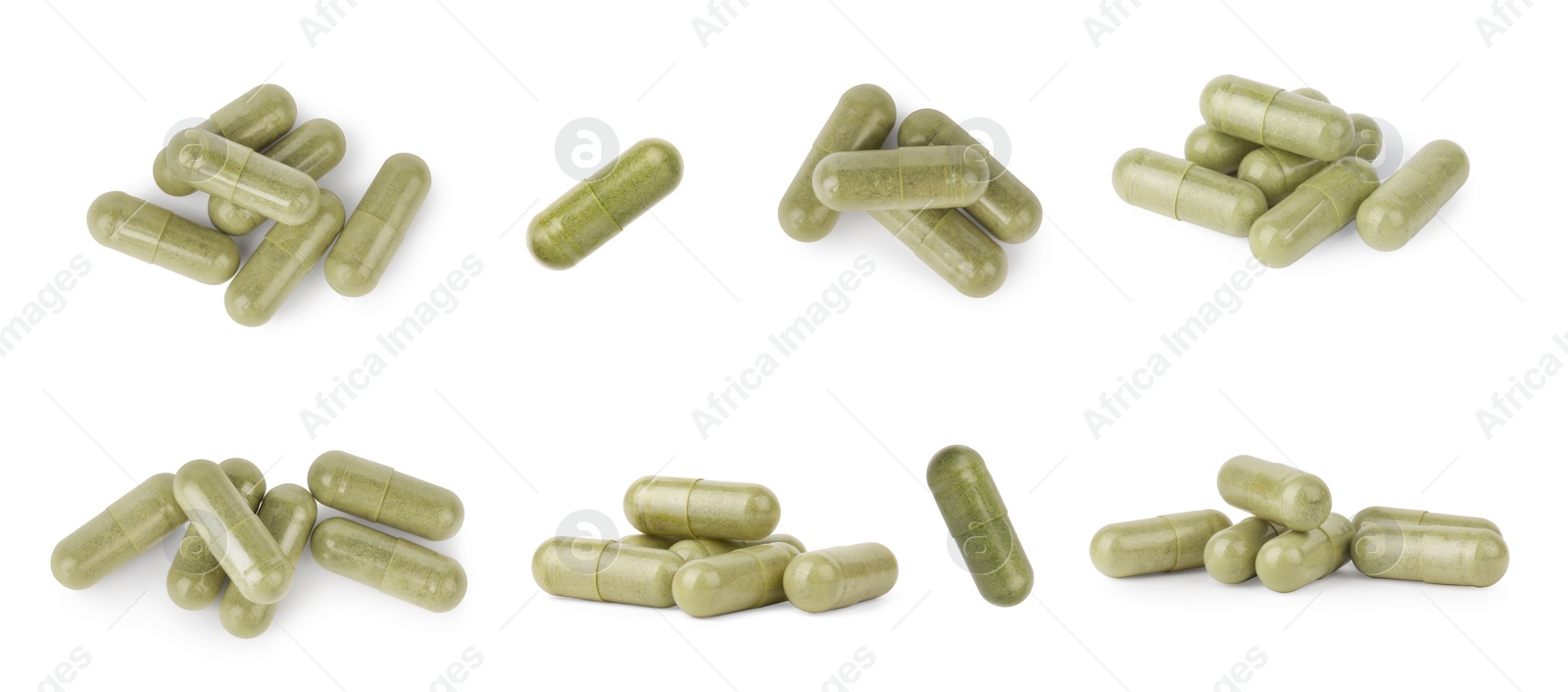 Image of Collage of vitamin pills isolated on white