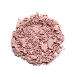 Crushed eye shadow on white background, top view