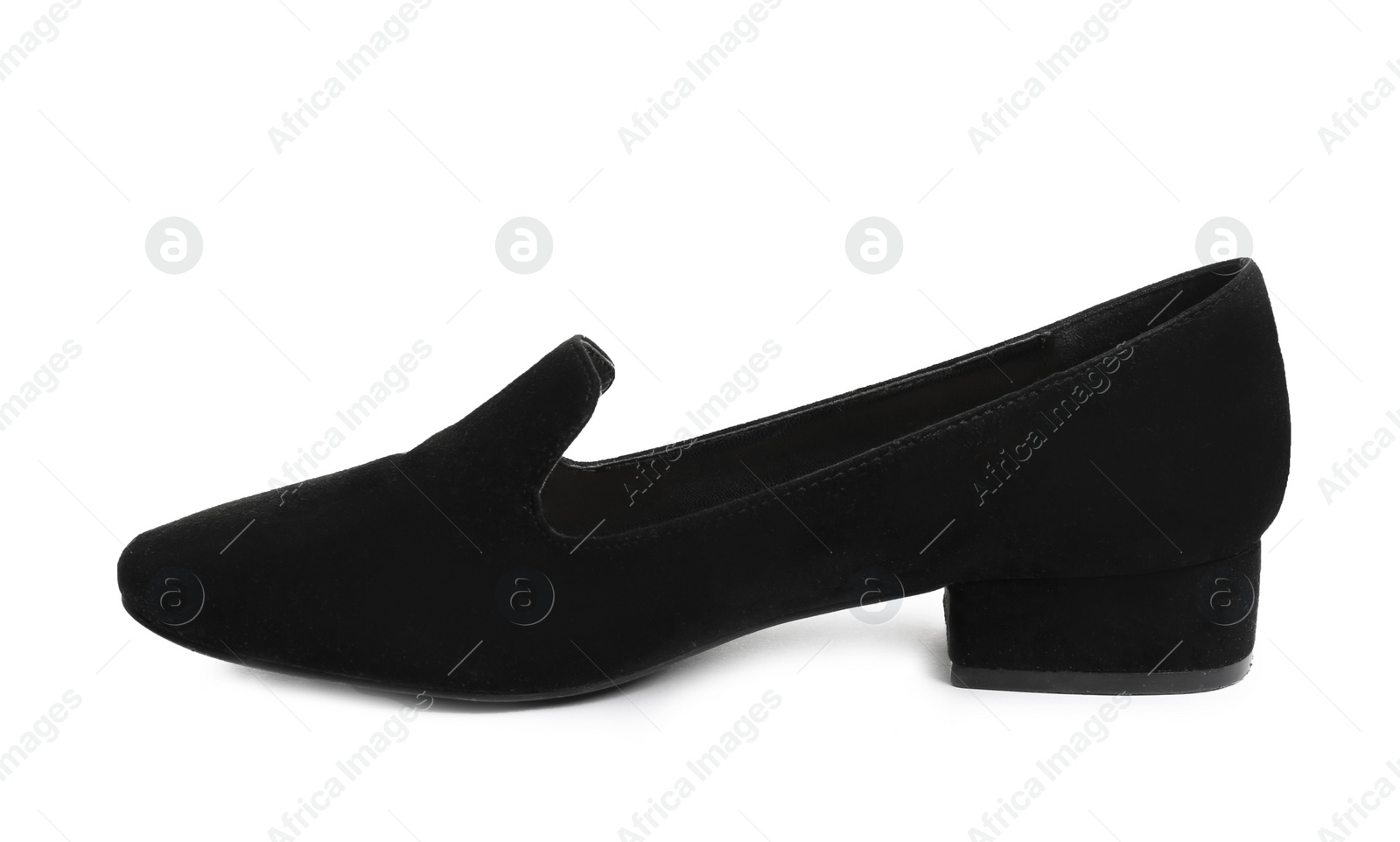 Photo of Stylish female shoe on white background. Trendy footwear