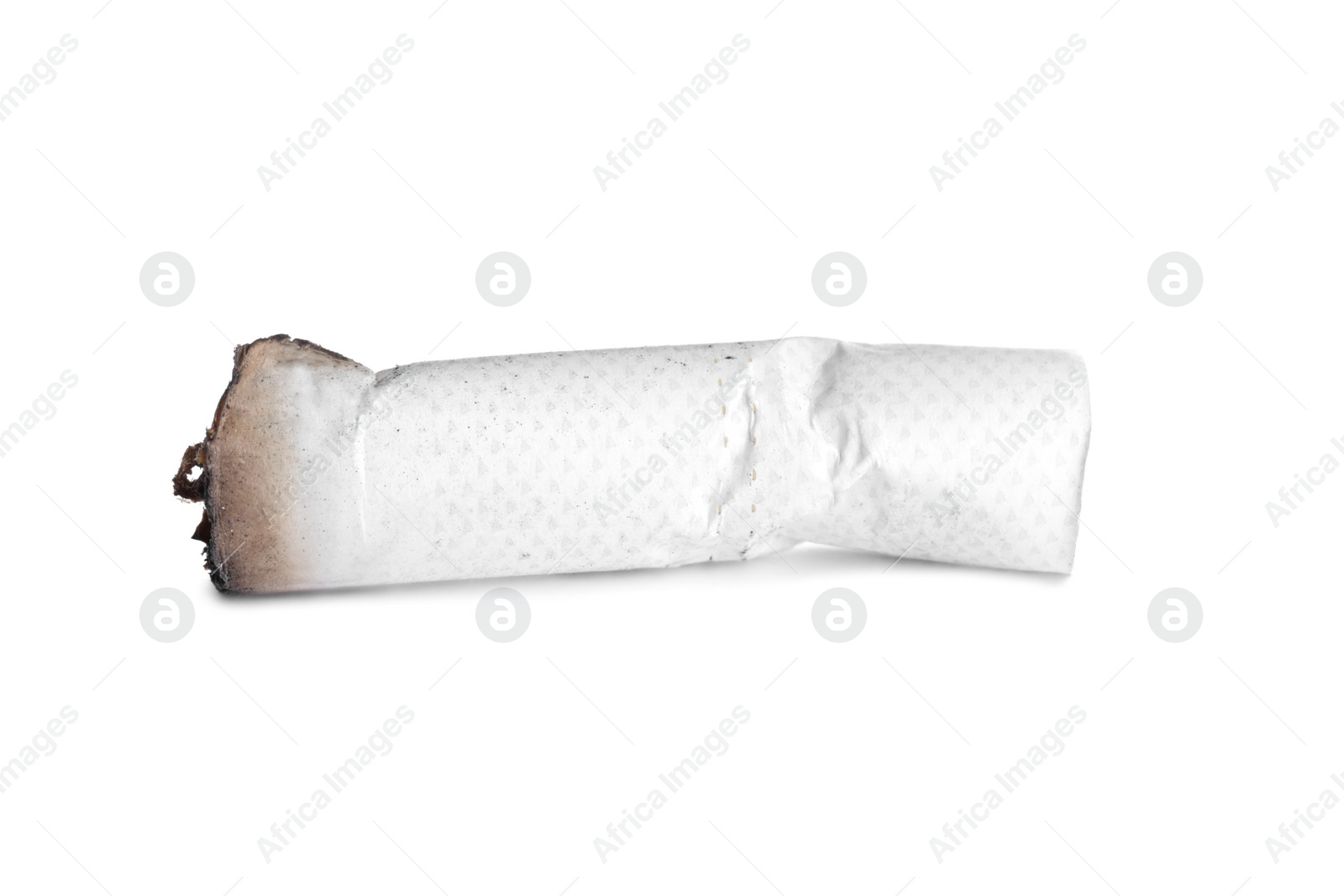 Photo of One burnt cigarette butt isolated on white