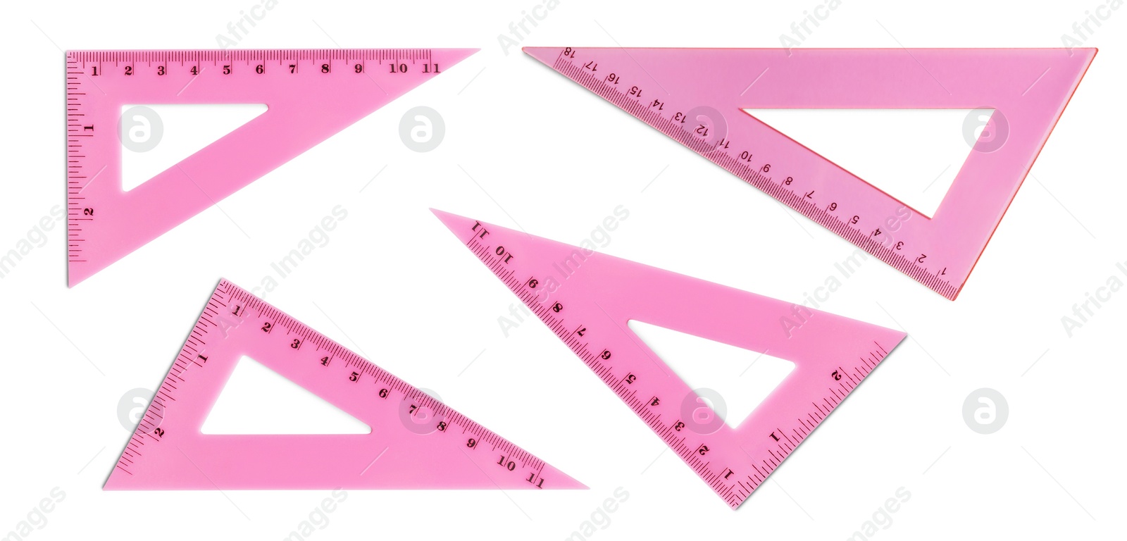 Image of Set with different rulers with measuring length markings in centimeters on white background