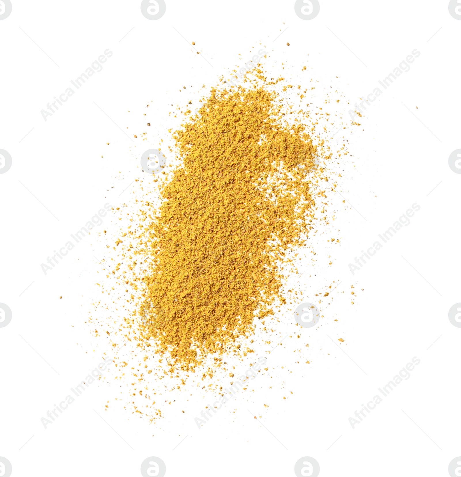 Photo of Dry curry powder isolated on white, top view