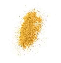 Photo of Dry curry powder isolated on white, top view